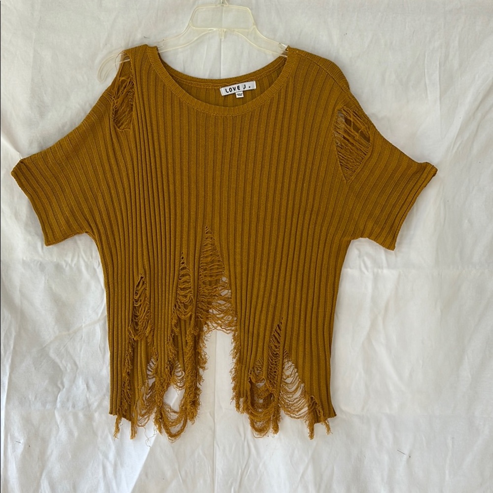 Love J Brown Ribbed Crop Tee
